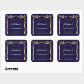 Elegant kerstkaarsenlabel Navy & Gold Ribbon Vierkante Sticker (Vel)