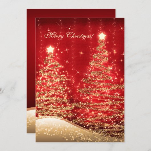 Elegant kerstkaarten Mousserende bomen Rood Feestdagenkaart (Voorkant / Achterkant)