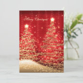 Elegant kerstkaarten Mousserende bomen Rood Feestdagenkaart (Staand voorkant)