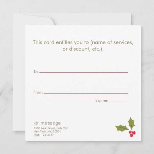 Elegant kerstkrans cadeaubon (Achterkant)