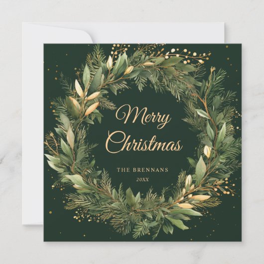 Elegant Kerstkrans Groen Botanisch groen Feestdagenkaart (Voorkant)