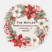  Elegant Kerstkrans Vakantie Adres Ronde Sticker (Voorkant)