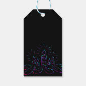 Elegant kerstkreet en kaarsen neon zwart cadeaulabel (Achterkant)
