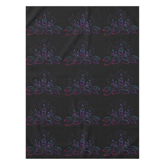 Elegant kerstkreet en kaarsen neon zwart tafelkleed (Voorkant)