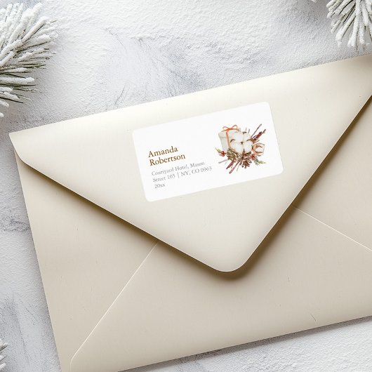 Elegant kerstlabel met katoenen boeket etiket