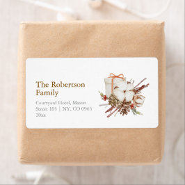 Elegant kerstlabel met katoenen boeket etiket