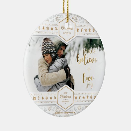 Elegant kerstliefdesfoto keramisch ornament (Rechts)