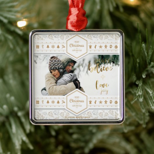 Elegant kerstliefdesfoto metalen ornament (Boom)