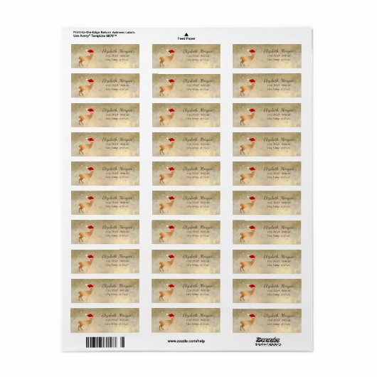 Elegant Kerstman Deer Santa Hat, Glittery Etiket (Full Sheet)