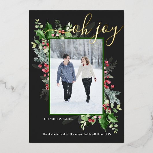 Elegant kerstman Greenery Greeting Folie Kaart (Voorkant)