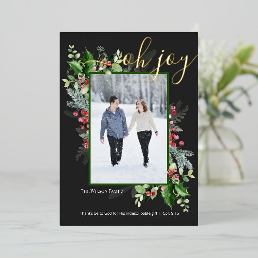 Elegant kerstman Greenery Greeting Folie Kaart (Staand Voorkant)