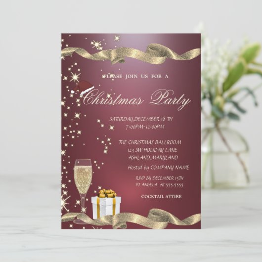 Elegant, Kerstmanhoed, Glas, Rode Corporate Kerstm Kaart (Staand voorkant)