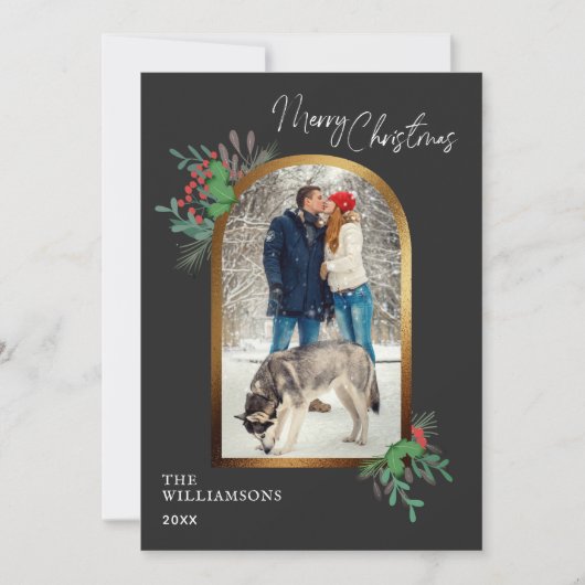 Elegant Kerstmis 1 fotograaf botanisch Feestdagenkaart (Voorkant)