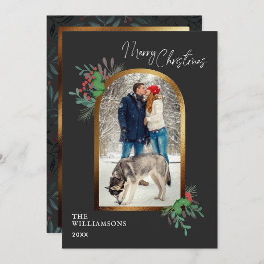 Elegant Kerstmis 1 fotograaf botanisch Feestdagenkaart (Voorkant / Achterkant)