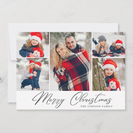 Elegant Kerstmis 5 Foto Collage Modern Greeting Feestdagenkaart (Voorkant)