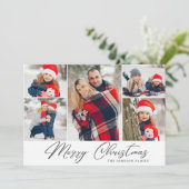 Elegant Kerstmis 5 Foto Collage Modern Greeting Feestdagenkaart (Staand voorkant)