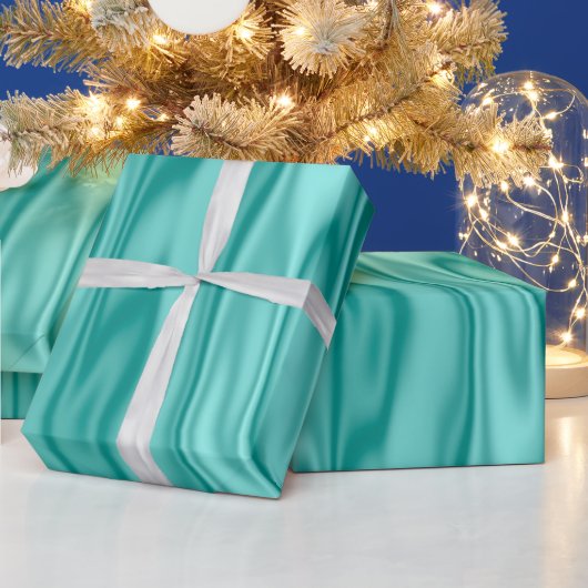 Elegant Kerstmis Aqua Faux Satin Graphic Cadeaupapier (Feestdagen)