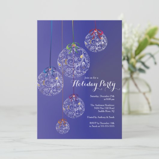 Elegant Kerstmis Balls Holiday Uitnodiging (Staand voorkant)