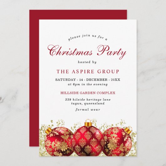 Elegant Kerstmis Baubles Corporate Party Kaart (Voorkant / Achterkant)