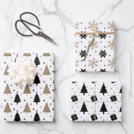 Elegant Kerstmis Black Gold Scandinavian Pattern Inpakpapier Vel