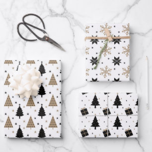 Elegant Kerstmis Black Gold Scandinavian Pattern Inpakpapier Vel