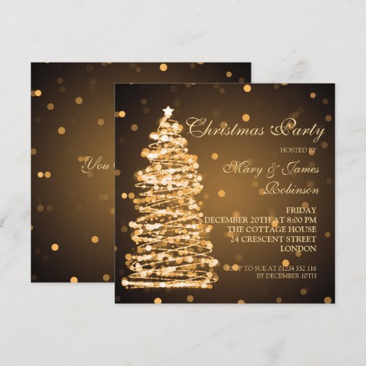 Elegant Kerstmis Bokeh Tree Holiday Party Gold Kaart (Voorkant / Achterkant)