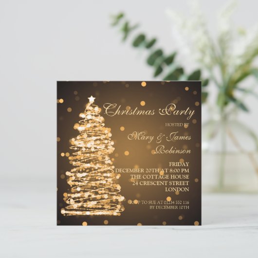 Elegant Kerstmis Bokeh Tree Holiday Party Gold Kaart (Staand voorkant)
