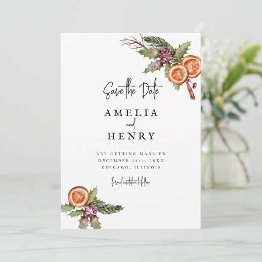 Elegant Kerstmis Bruiloft Save The Date (Staand voorkant)