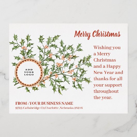 Elegant Kerstmis Business Corporate Logo Folie Feestdagen Briefkaart (Voorkant)