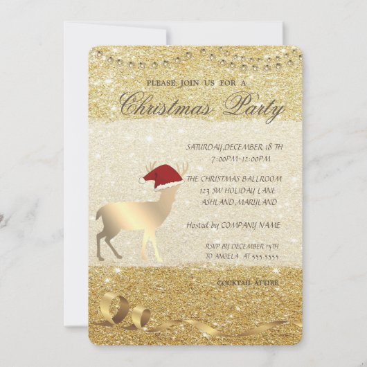 Elegant Kerstmis Deer, Glittery, Kerstfeest Kaart (Voorkant)