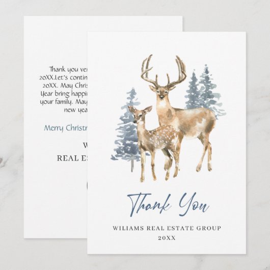 Elegant Kerstmis Deer Pine Tree Corporate Holiday Bedankkaart (Voorkant / Achterkant)