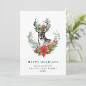 Elegant Kerstmis Deer Poinsettia Greeting Feestdagenkaart (Staand voorkant)