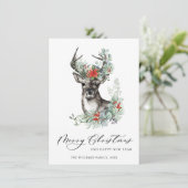 Elegant Kerstmis Deer Poinsettia Greeting Feestdagenkaart (Staand voorkant)