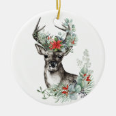 Elegant Kerstmis Deer Poinsettia Holiday Keramisch Ornament (Voorkant)