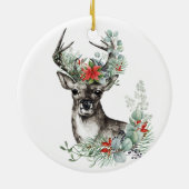 Elegant Kerstmis Deer Poinsettia Holiday Keramisch Ornament (Achterkant)
