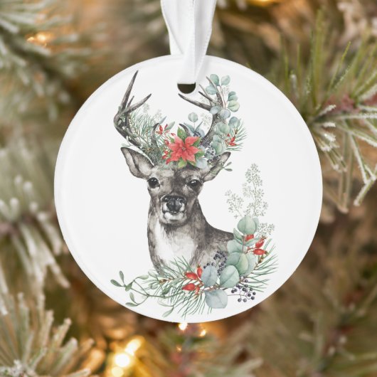Elegant Kerstmis Deer Poinsettia Holiday Ornament (Boom)
