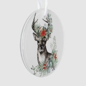 Elegant Kerstmis Deer Poinsettia Holiday Ornament (voorkant)