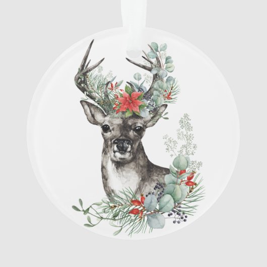 Elegant Kerstmis Deer Poinsettia Holiday Ornament (achterkant)