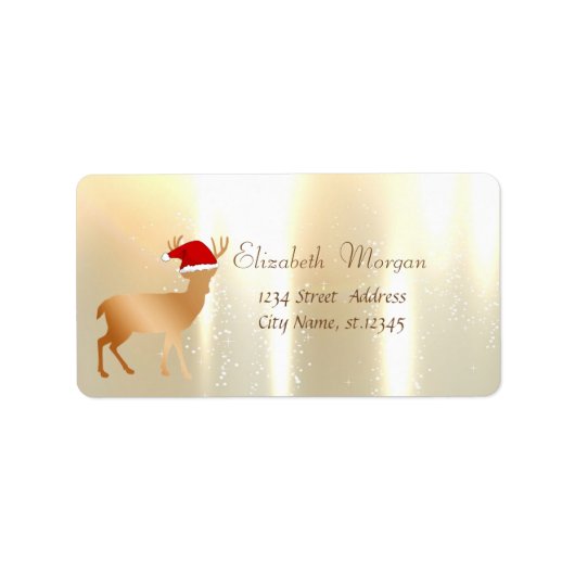 Elegant, Kerstmis, Deer with Santa Hat Etiket (Voorkant)