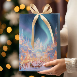 Elegant Kerstmis Fantasievol Dorp | Cadeaubag Medium Cadeauzakje