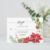 Elegant Kerstmis Floral Burgundy Red Foliage RSVP Kaart (Staand voorkant)