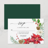 Elegant Kerstmis Floral Burgundy Red Foliage RSVP Kaart (Voorkant / Achterkant)