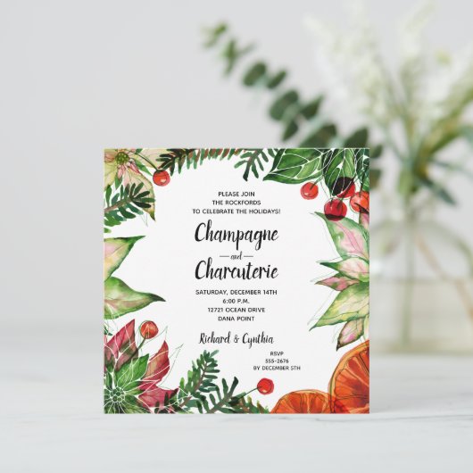 Elegant Kerstmis Floral Charcuterie Invite (Staand voorkant)