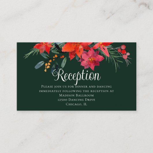 Elegant Kerstmis Floral Green Wedding Reception Informatiekaartje (Voorkant)