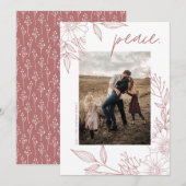 Elegant Kerstmis Floral Peace Blush Photo Feestdagenkaart (Voorkant / Achterkant)