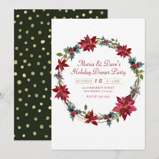 Elegant Kerstmis Floral Poinsettia Holiday Dinner Kaart (Voorkant / Achterkant)