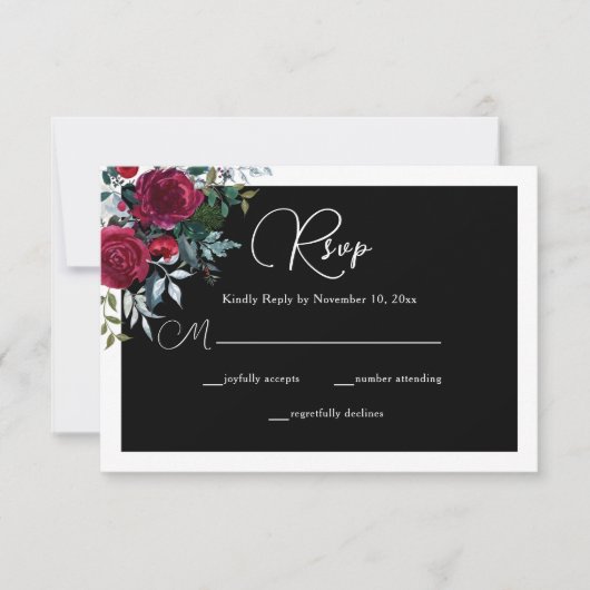 Elegant Kerstmis Floral Roos Holiday Weddenschap RSVP Kaartje (Voorkant)