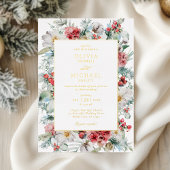 Elegant Kerstmis Floral Winter Wedding Folie Uitnodiging