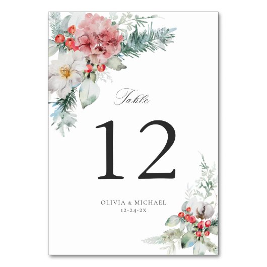 Elegant Kerstmis Floral Winter Wedding Kaart (Achterkant)