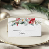 Elegant Kerstmis Floral Winter Wedding Plaatskaartje